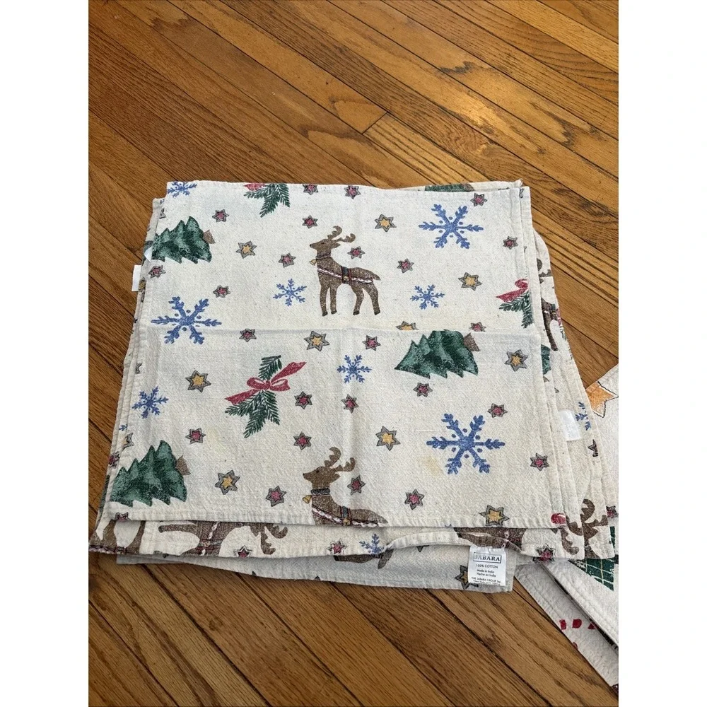 Jarbara Rustic 4 Place Mats & 4 Napkins Christmas Theme‎ Cotton India
